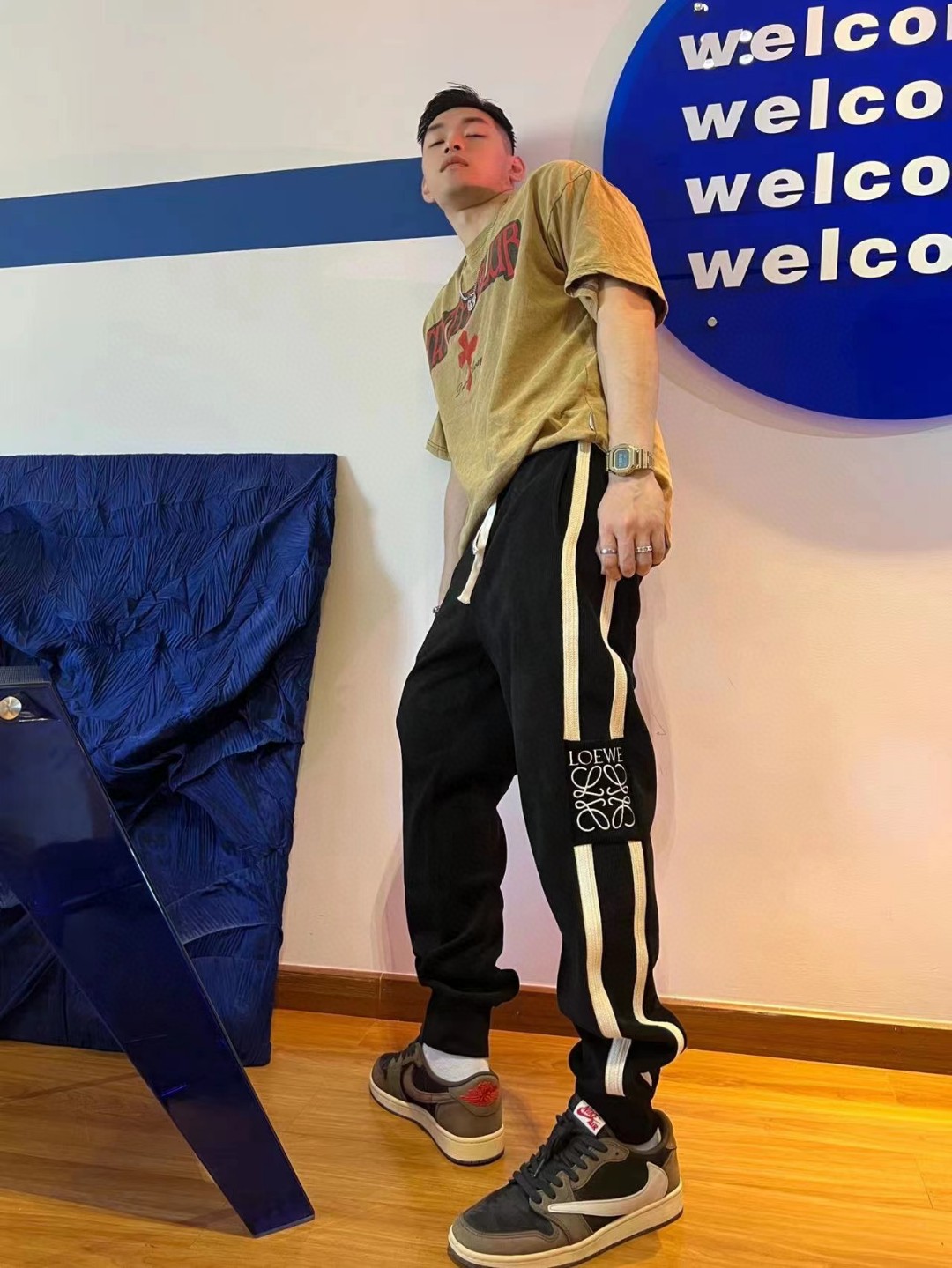 LOEVVE 22FW corduroy side logo letter embroidered sweatpants