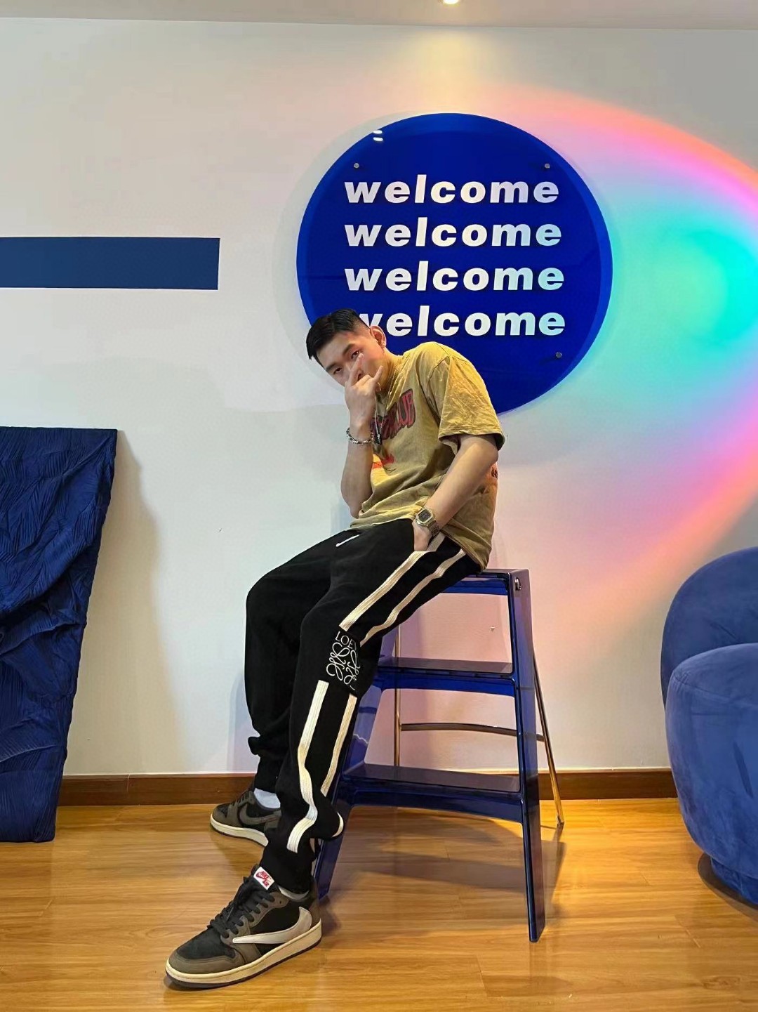 LOEVVE 22FW corduroy side logo letter embroidered sweatpants