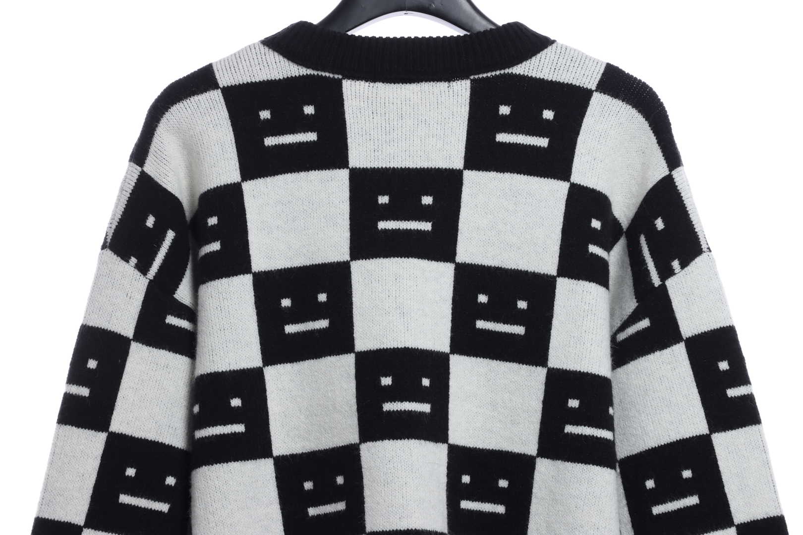22S SACNE STUDIOS Checkerboard Square Smiley Crew Neck Sweater
