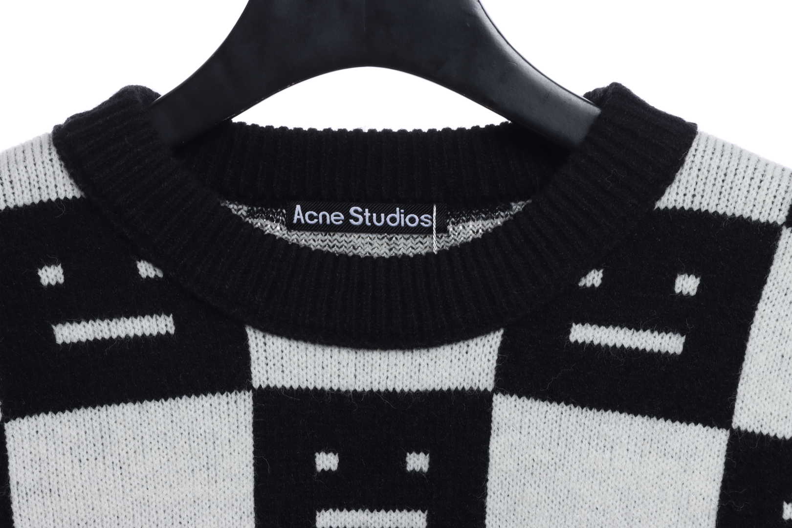 22S SACNE STUDIOS Checkerboard Square Smiley Crew Neck Sweater