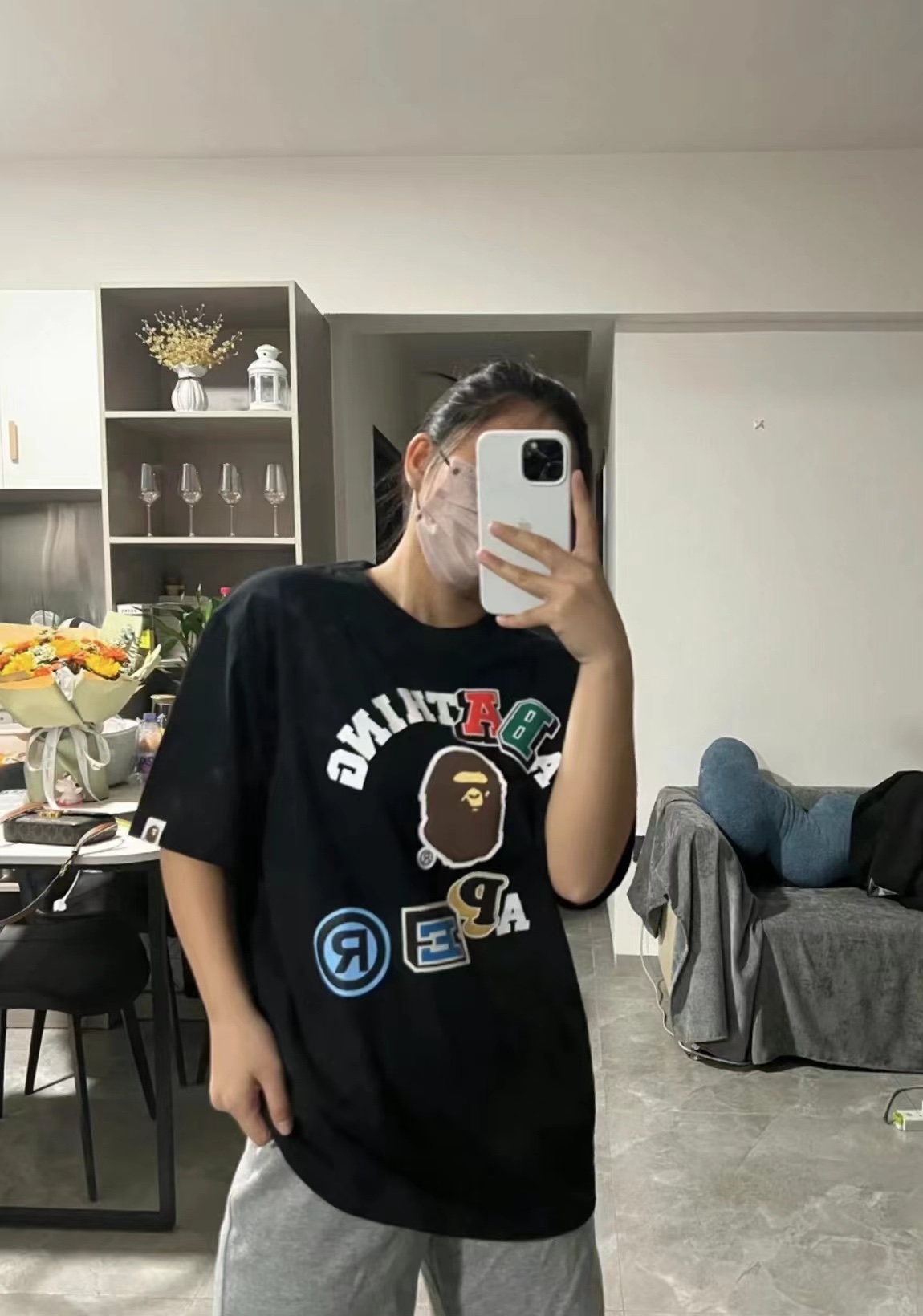 BAPE ape head logo colorful print short sleeves