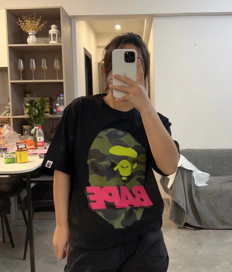 BAPE camouflage ape head pattern hit color letter printing short sleeves