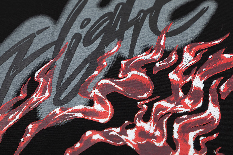 Travis Scott Flame printing water drill round collar and short sleeves