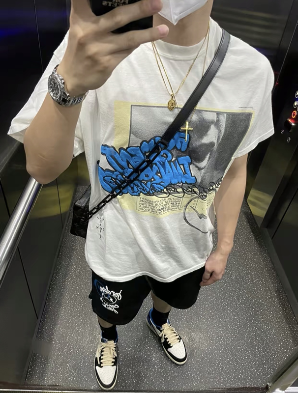 Travis Scott Joint badge style Logo letter foam printing round collar and short sleeves