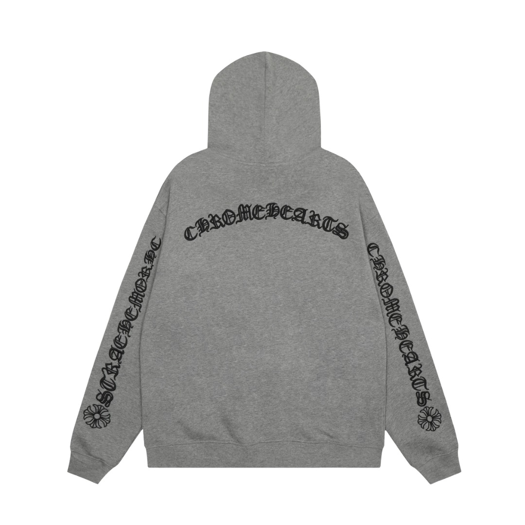 Chrome Hearts gray embroidered and printed heavy-duty zip-up hoodie