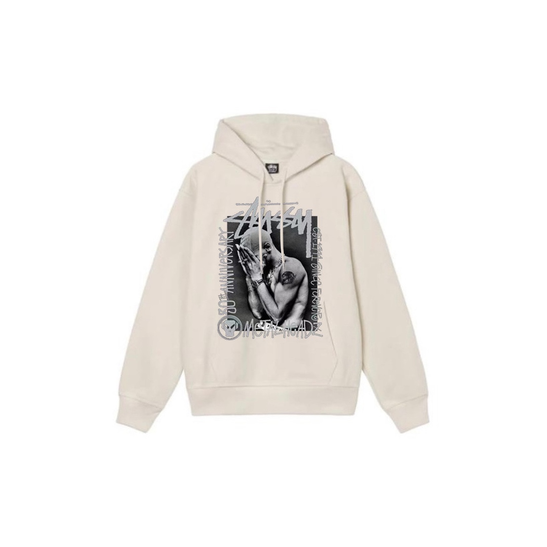 Stu$$y x Metalheadz SS24 collaboration hoodie with chest logo and character graphic print