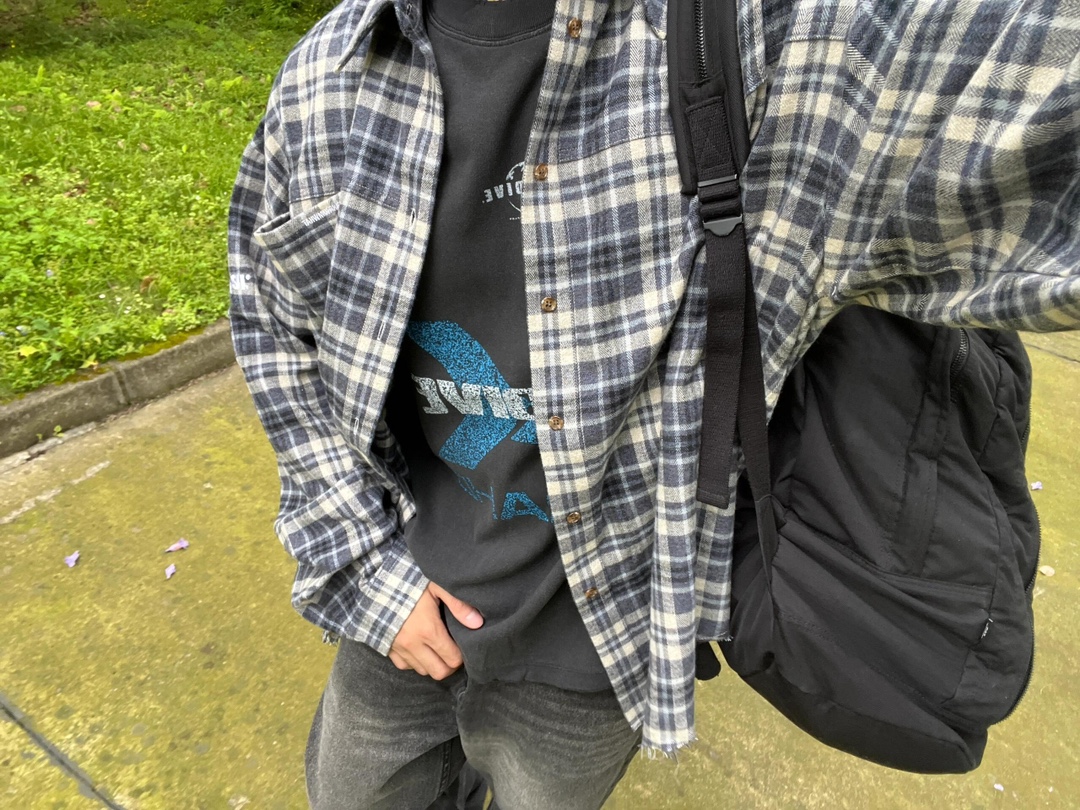 Far Archive Flannel Tassel Blue Plaid Shirt