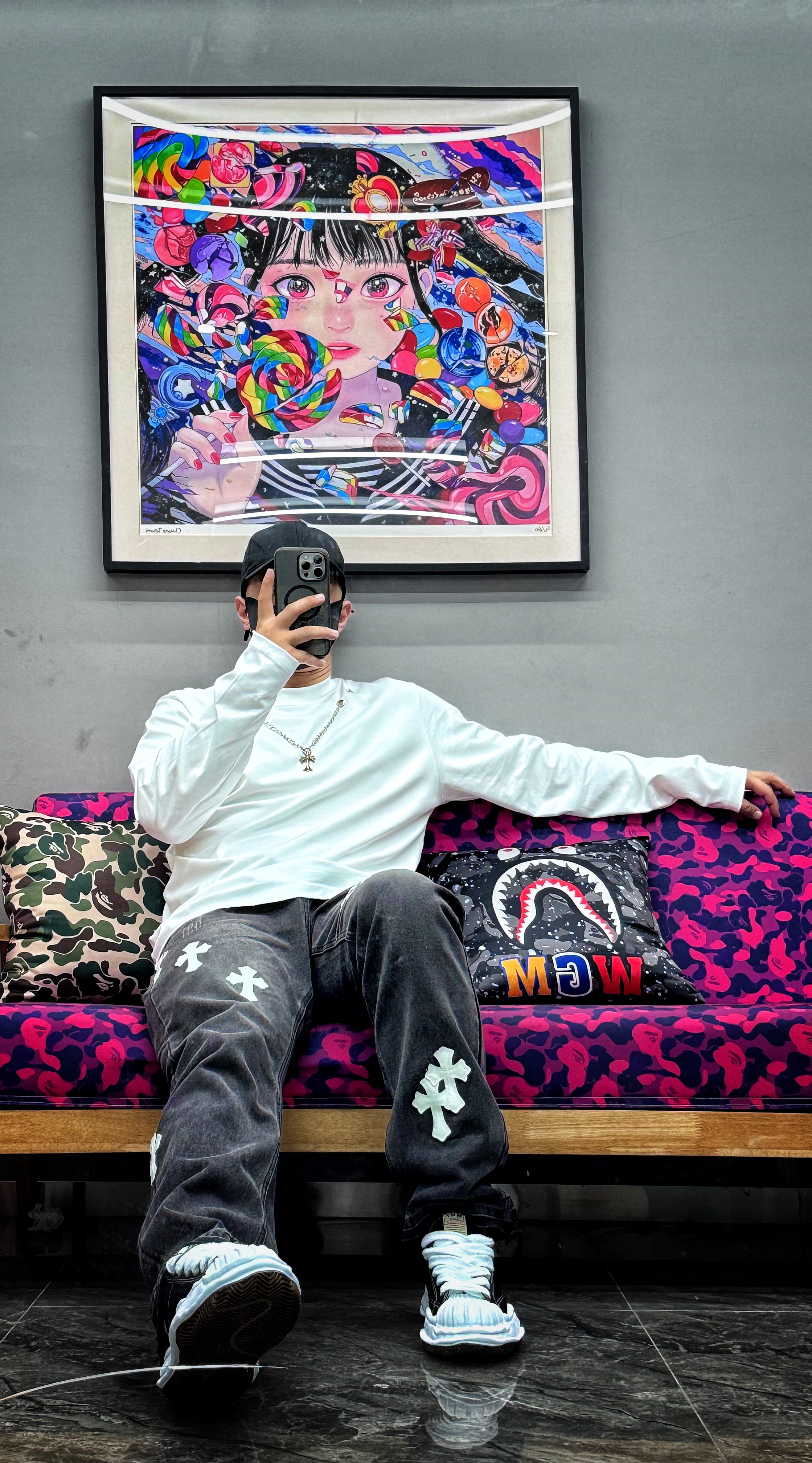 Chorme Heart Cross pendant Long Sleeve T-Shirt